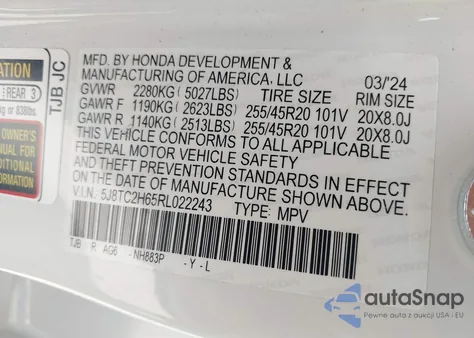 2024 Acura Rdx A-Spec Package из США, поврежденный, VIN 5J8TC2H65RL022243